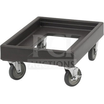 Brand new Cambro Cam Dolly CD300615 in charcoal gray, sturdy design, smooth-rolling wheels for easy transport.