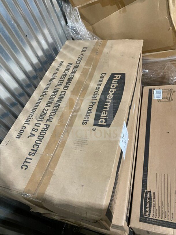 Brand new Rubbermaid Poly Heavy Duty Multi Level Bus Cart, model 9T66-00, in original packaging.