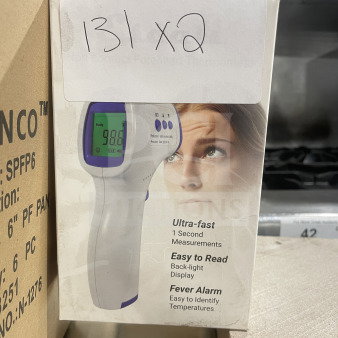 Brand new Escali ultra-fast non-contact forehead thermometer in box, features 1-second measurement, back-light display, fever alarm.