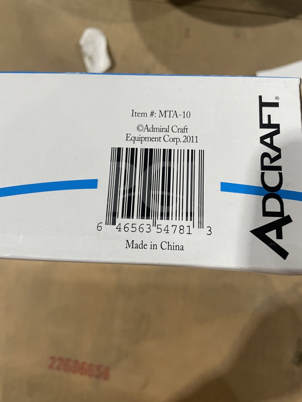 Adcraft MTA-10 meat tenderizer box with barcode, item number, and "Made in China" label. Brand new condition.