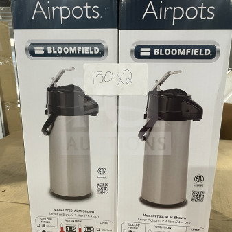 Brand new Bloomfield Stainless Steel Insulated Beverage Dispenser, Model 7760-ALM, lever action, 2.2L capacity, boxed.