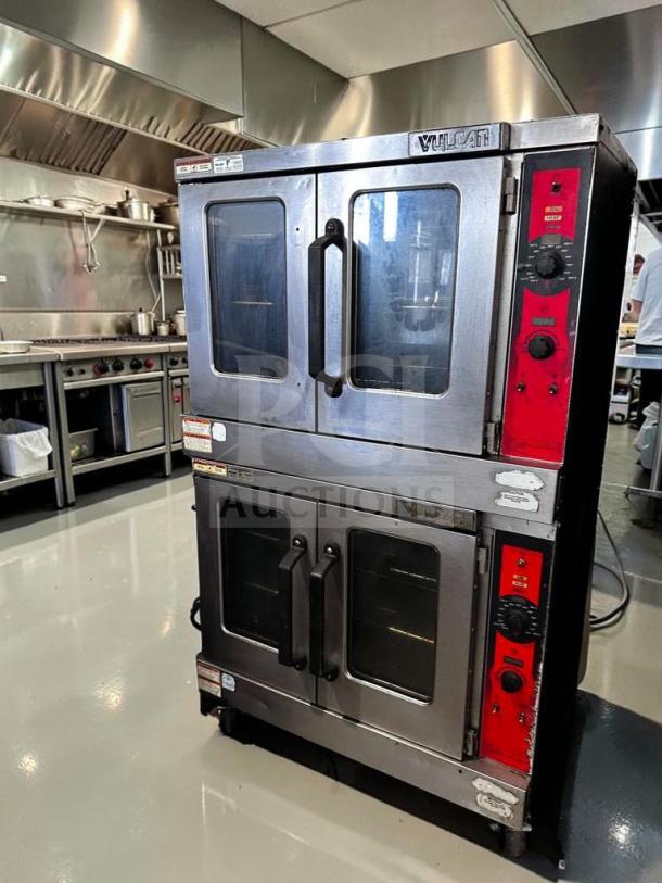 Vulcan VC55GD double stack convection oven, natural gas, excellent condition, commercial grade, on casters, fully tested.