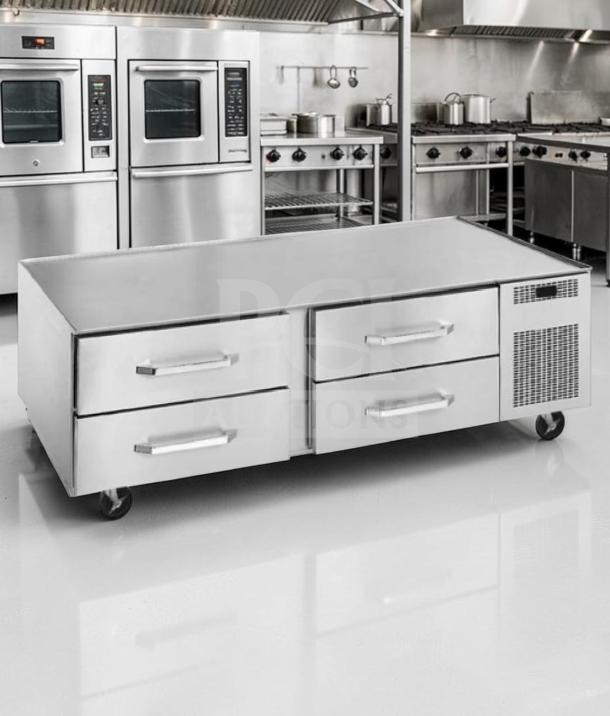 Randell RES1R2-72C4 refrigerated equipment stand, 72", stainless steel, 4 drawers, self-contained, excellent condition.
