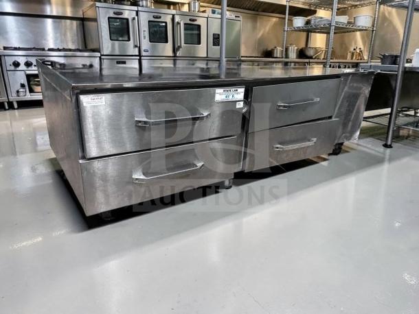 Randell RES1R2-72C4, 72” refrigerated stand, 4 drawers, superior condition, self-contained, fully tested, stainless steel finish.