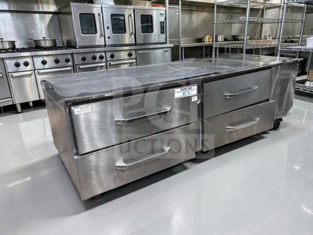 Randell RES1R2-72C4 refrigerated equipment stand, 72", 4 drawers, stainless steel, self-contained, excellent condition.