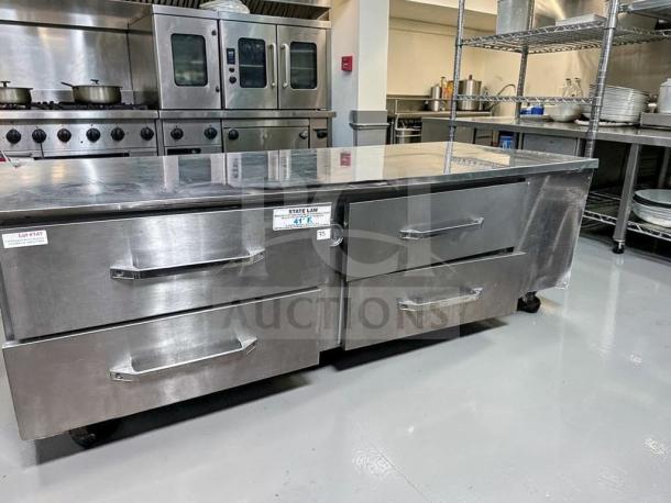 Randell RES1R2-72C4 refrigerated equipment stand, 72", 4 drawers, stainless steel, self-contained, fully tested, excellent condition.