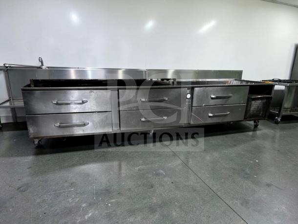 Randell LPRES1L3-120C4 120” refrigerated equipment stand, 6 drawers, stainless steel, excellent condition, fully operational.
