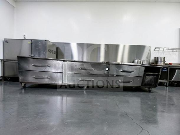 Randell LPRES1L3-120C4 refrigerated equipment stand, 120", 6 drawers, stainless steel, superior condition, fully tested.