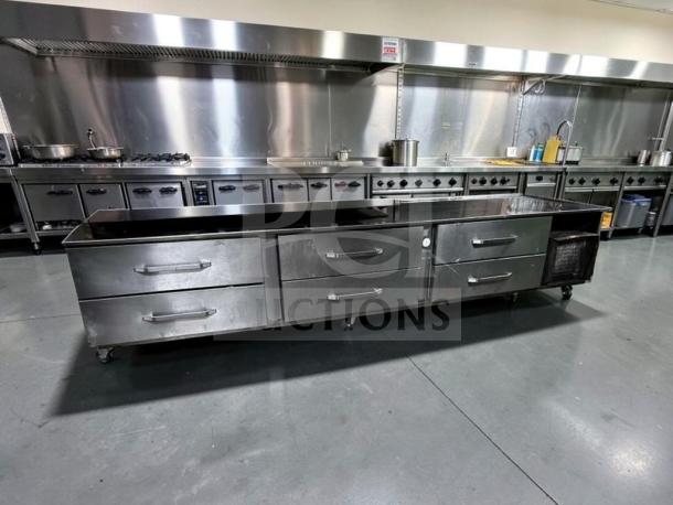 Randell LPRES1L3-120C4 refrigerated equipment stand, 120", stainless steel, 6 drawers, self-contained, excellent condition.