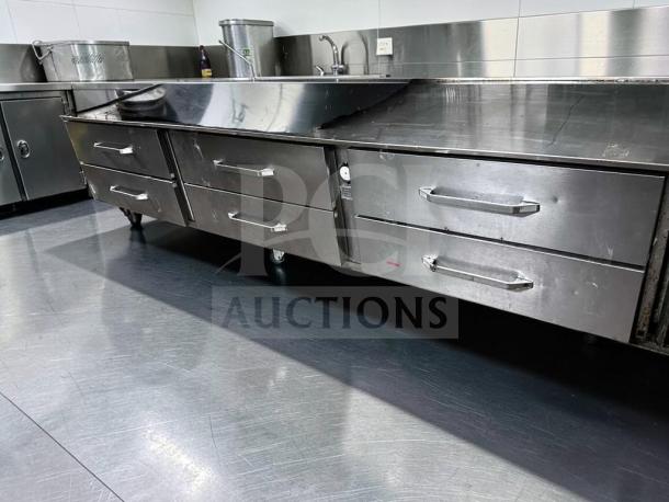 Randell LPRES1L3-120C4 refrigerated equipment stand, 120", six drawers, stainless steel, superior condition, fully tested.