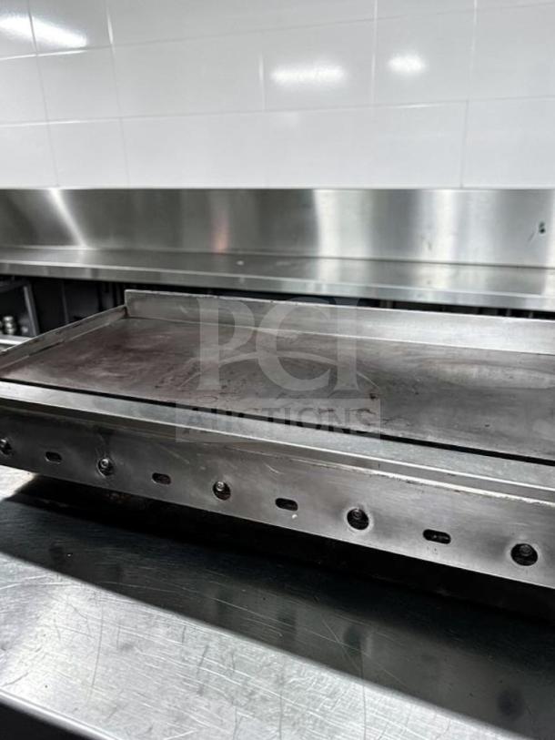 Jade Range 60" thermostatic gas griddle; heavy-duty, stainless steel, natural gas, excellent condition, fully operational.