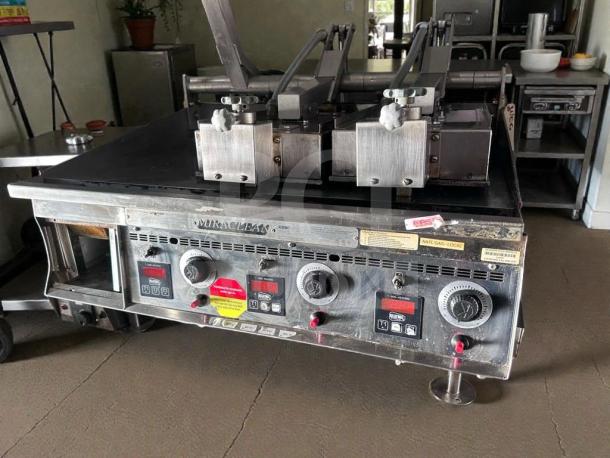 Keating Miraclean® 36" gas griddle, excellent condition, natural gas, UL & NSF listed, fully operational, control panel visible.