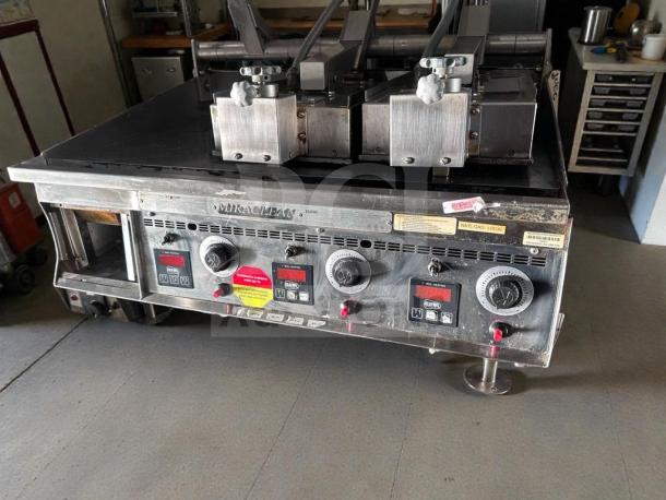 Exceptional condition Keating Miraclean® 36" gas griddle, fully operational, UL & NSF listed, control dials visible.