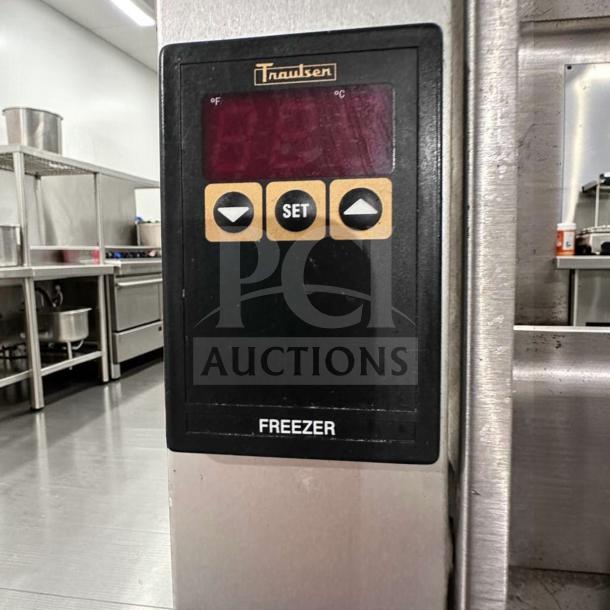 Traulsen G31310 reach-in freezer control panel, showing digital display and settings. Stainless steel, 208/115V, commercial use.