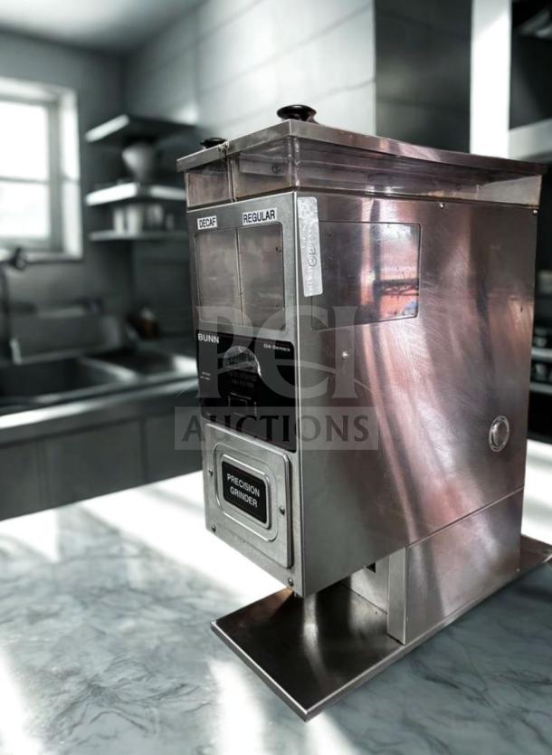 Exceptional BUNN G9-2 HDS coffee grinder in excellent condition; commercial-grade, dual hopper, 120V, fully tested.