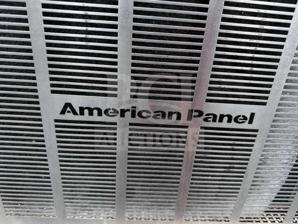 American Panel logo detail on the AP12BCF150-2-P HURRiCHiLL™ Blast Chiller; stainless steel grille.