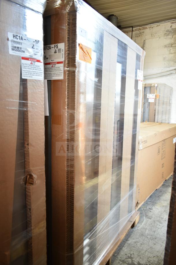 Brand new 2021 Hoshizaki EF2A-FS freezer, 54 3/8", 115V, dual hinge doors, scratch and dent condition, in packaging.