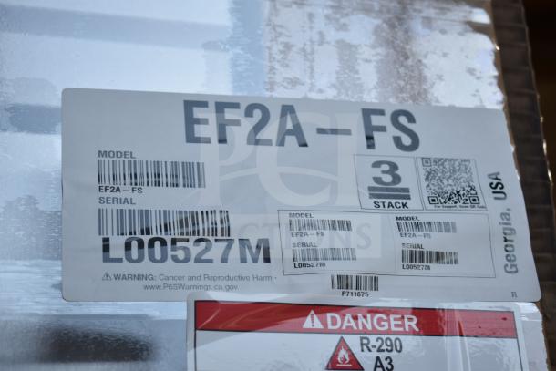 2021 Hoshizaki EF2A-FS freezer label, model and serial numbers visible. Includes warning for Prop 65 hazards.