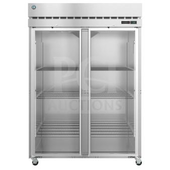 2021 Hoshizaki HXF2A-FG freezer, two-section upright, full glass doors, lockable, 115V, 1 phase, scratch and dent condition.