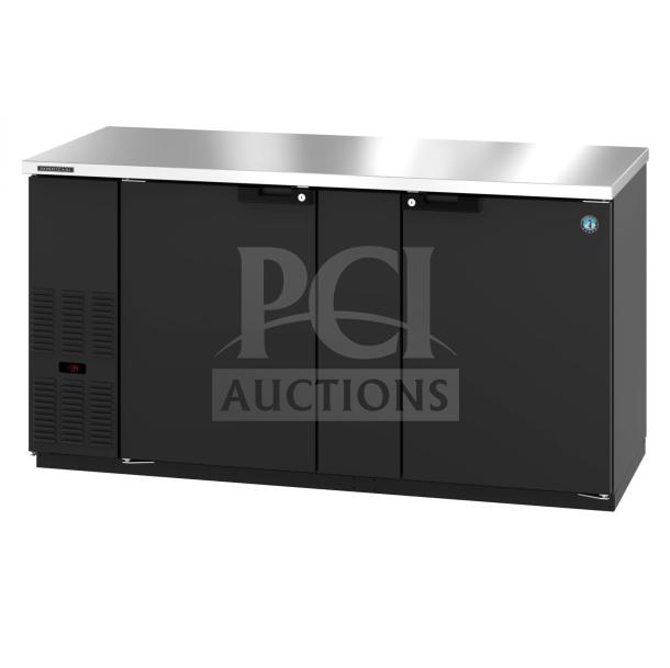 BRAND NEW Hoshizaki HBB-3-69 Refrigerator, two-section, black vinyl, solid doors, 115V, 1 phase. Scratch and dent condition.
