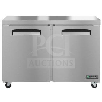 "Brand new Hoshizaki EUF48A undercounter freezer, 47 3/4", 2 sections, 2 doors, 115V, 1 phase, scratch and dent condition."