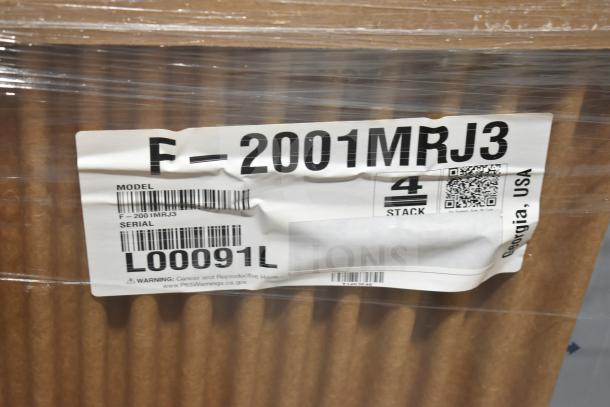 Brand new 2021 Hoshizaki F-2001MRJ3 Flaker Icemaker Ice Machine Head, 208/230 volts, scratch and dent model. Model label visible.