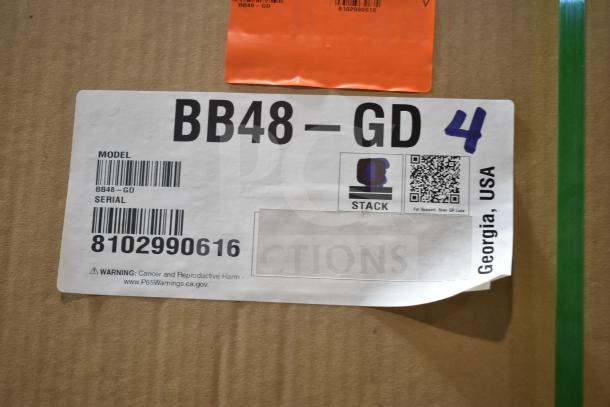 Hoshizaki BB48-GD back bar cooler label, model BB48-GD, serial 8102990616. Scratch and dent condition. 115 volts, 1 phase.