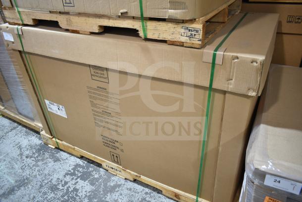 Boxed Hoshizaki BB60-GD 2 Door Back Bar Cooler. Brand new, late model. Scratch and dent item. Model label visible.