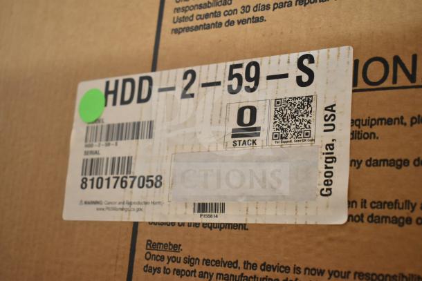 Hoshizaki HDD-2-59-S Refrigerator label, model and serial number displayed. Scratch-and-dent condition. 115V, 1 Phase.