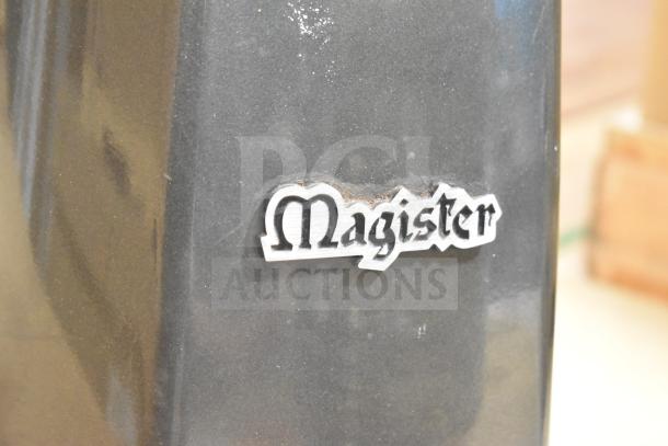 Mazza Luigi Super Jolly Auto espresso machine, missing lid, 220-230V, 1 phase, visible wear. Logo reads "Magister."