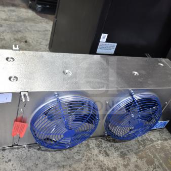 Bohn BEL0650AG6AMAD2107 commercial evaporator fan, 115 volts, 1 phase, metallic finish, dual blue fans, like-new condition.