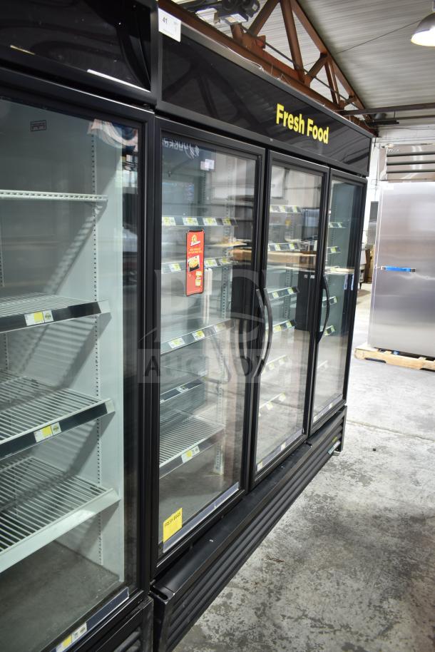 2021 True GDM-72-HC commercial 3-door reach-in cooler, 115V, 1 phase, tested and working, with "Fresh Food" signage.