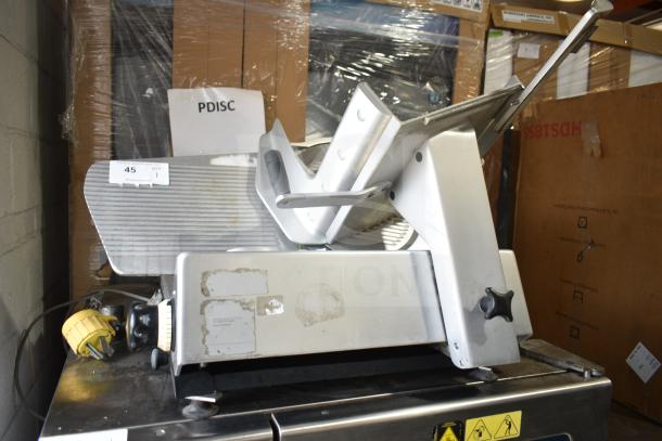 Bizerba SE12D Commercial Meat Slicer, countertop model, 120V, 1 phase, used condition, visible markings and safety labels.
