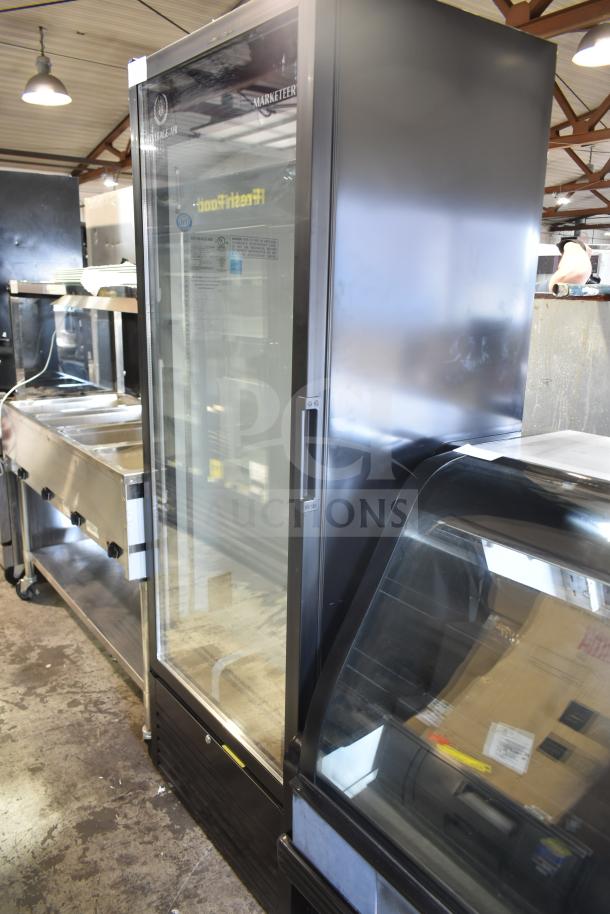 Brand new Beverage Air MT23-1 B refrigerated glass door merchandiser, LED lighting, 29.5", 115V, black, scratch and dent.