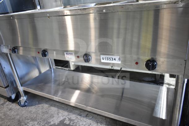 NH-4-240-SU Commercial Electric 4 Well Steam Table, 240 Volts, stainless steel, with control knobs, warranty tag 010524.