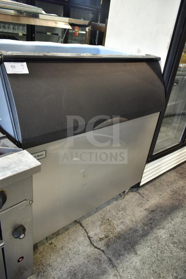 2019 Ice-O-Matic B110PS reinforced ice storage bin, 854 lb. capacity, visible surface wear, black and stainless finish.