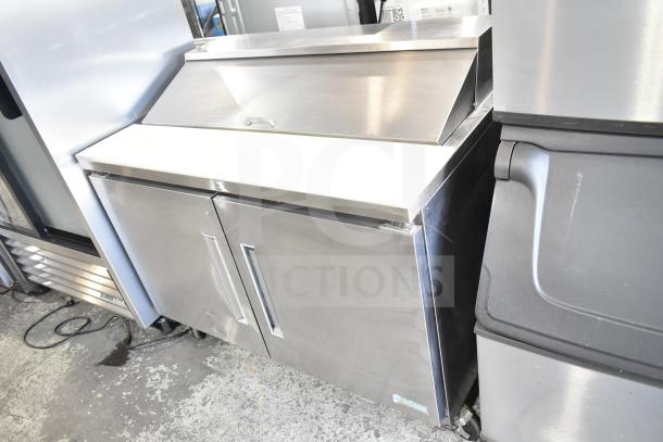Edesa EDST-48-12 commercial sandwich salad prep table, stainless steel, used condition, 115V, 1 phase, Bain Marie mega top.