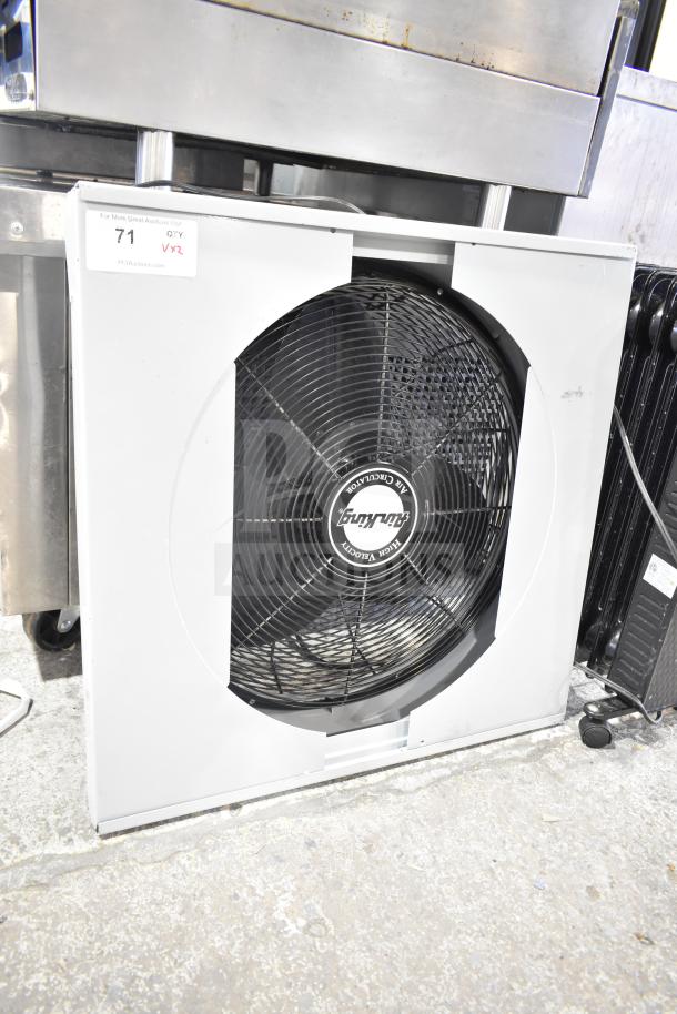 Air King 9166G fan and MainStays WSH07O2ABB radiator heater; functional, light wear, tags indicate bidding details.