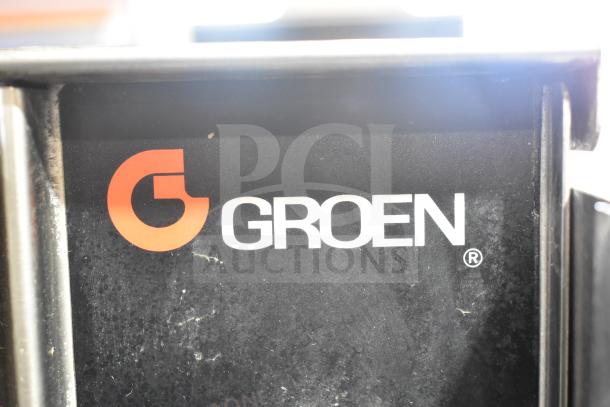 Groen HY 6E commercial electric steam cabinet logo, showcasing branding on a metal surface.