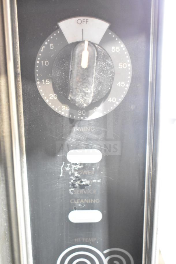 Groen HY 6E commercial steam cabinet control panel close-up, showing dials and condition. 208V, 3-phase.
