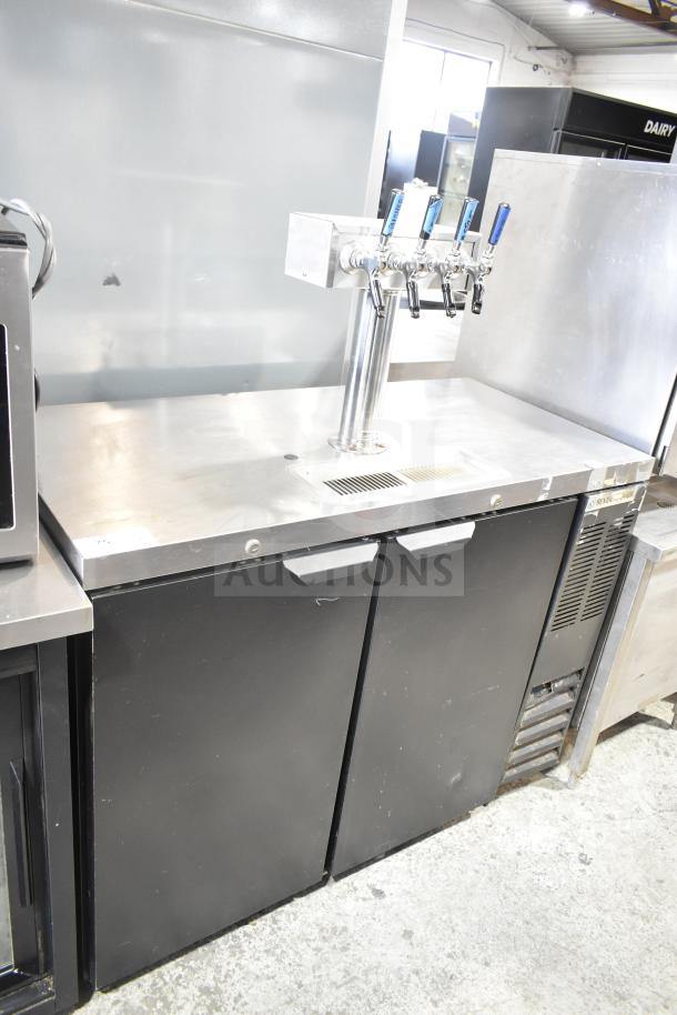 Beverage Air DD48HC-1-B-138 kegerator with 4 tap tower, stainless steel top, black finish, 115V, 1 phase, commercial use.