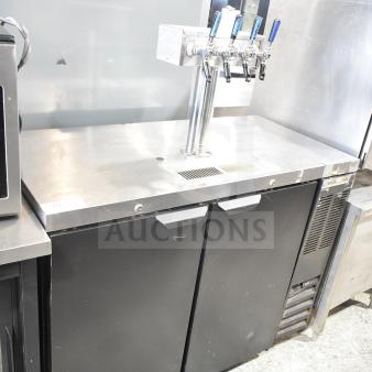Beverage Air DD48HC-1-B-138 kegerator with 4 tap tower, stainless steel top, black finish, 115V, 1 phase, commercial use.