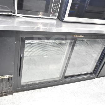 True TBB-24-60G-SD back bar cooler, glass doors, 115V, 1 phase; features stainless steel top and adjustable shelves.