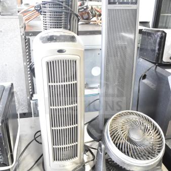 4 various appliances: Chung Yuan TF-810S table fan, Lasko CT30754 heater, Lasko 755320 heater, Vornado 143 tower fan.