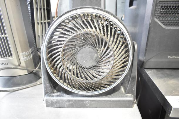 Chung Yuan TF-810S tabletop fan, Vornado 143 tower fan, Lasko CT30754 and 755320 heaters. 120V, used condition.