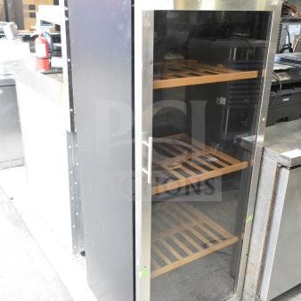 Summit SWC1102 wine cellar merchandiser, single door, glass front, wood shelves, 115 volts, excellent condition.