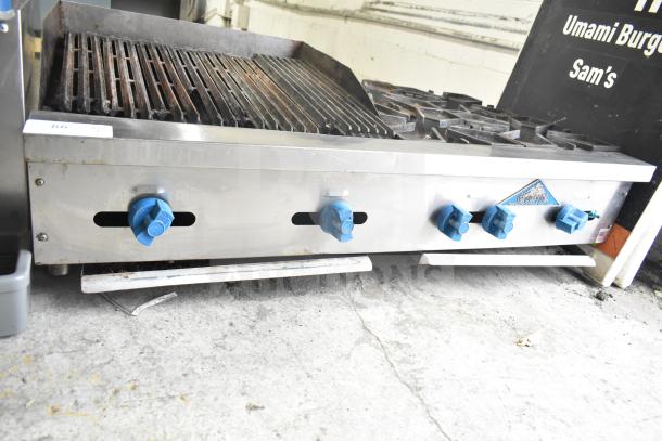 Prince Castle FHP48-2RB commercial countertop charbroiler grill with four burner range, natural gas, used condition.