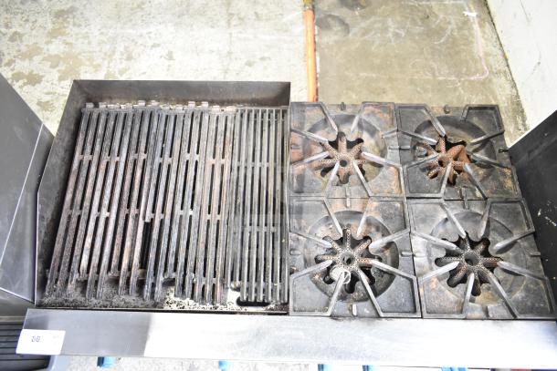 Prince Castle FHP48-2RB countertop charbroiler grill with 4 burners, used condition. Natural gas powered.