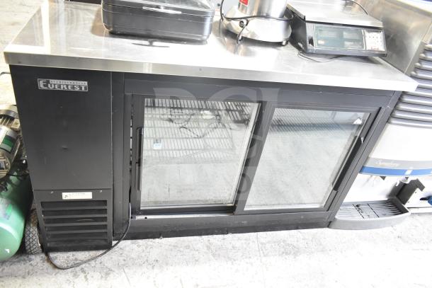 Everest EBB59G-SD 2 Door Back Bar Cooler Merchandiser, 115V, 1 Phase, glass doors, black finish, commercial use.