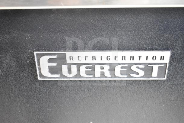 Everest EBB59G-SD commercial back bar cooler, logo detail. 2-door, 115 volts, 1 phase, black finish.